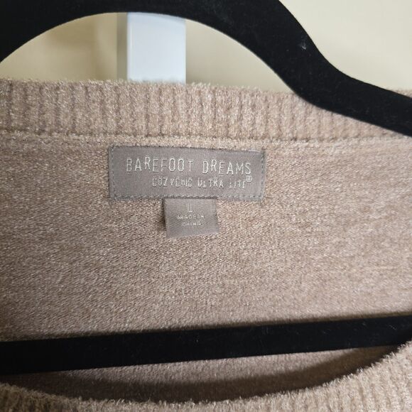 Barefoot Dreams Cozychic Ultra Lite Dockside Pullover Knit Sweater Tan Size L - Picture 4 of 11